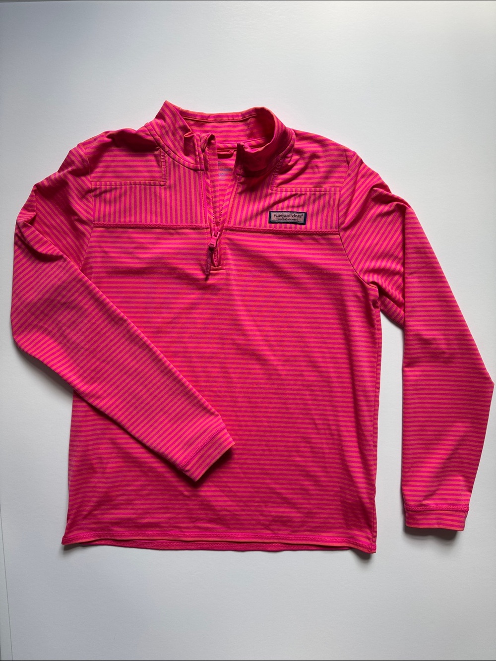 Vineyard Vines Kids Hot Pink and Orange Striped Quarter-Zip Long Sleeve